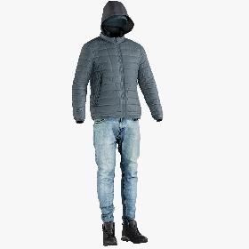 3D Men's Down Jacket with Jeans, Jacket, Hat and Boots